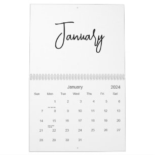 Svartvitt minimalistiskt, enkelt skript, vilket år kalender