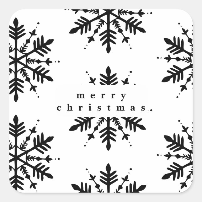 Svartvitt minimalistiskt grafiskt snurrande fyrkantigt klistermärke (Framsida)