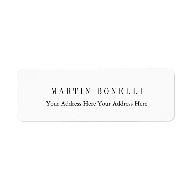 Svartvitt minimalistiskt med vanlig Professionell Returadress Etikett (Framsidan)