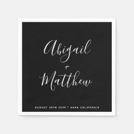 Svartvitt, minimalistiskt, modernt skript Bröllop Pappersservett