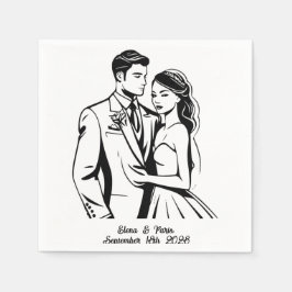 Svartvitt minimalistiskt par Bröllop Pappersservett
