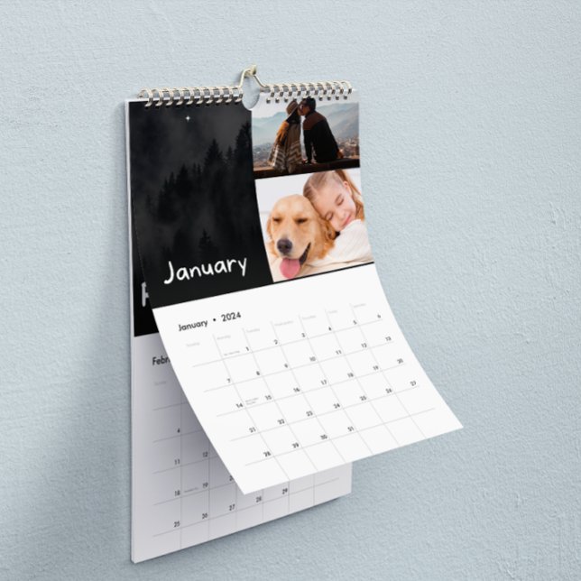 Svartvitt Modern 2-foto 2024 Kalender (Black And White Modern 2 Photo 2024 Calendar)