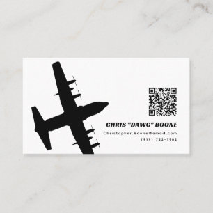 Svartvitt Modern C-130-flygplan Visitkort