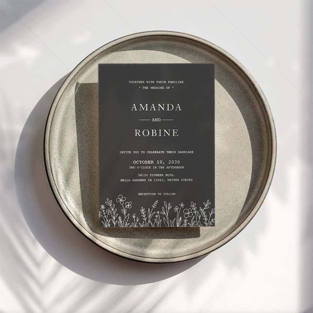 Svartvitt, modern, enkel bröllopsinbjudan inbjudningar (Skapare uppladdad)