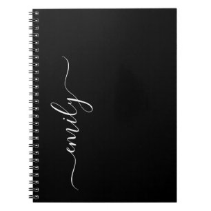 Svartvitt Modern Script Monogram Namn Anteckningsbok