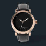 Svartvitt Modern Script Monogram Namn Armbandsur<br><div class="desc">Svartvit,  enkelt skript,  Monogram Namn. Det gör perfekten söt 16-årsjubileum,  bröllop,  möhippa,  årsdag,  babydusch eller bachelorette-fest för någon som glam lyxen och chic stilar i kärlek.</div>