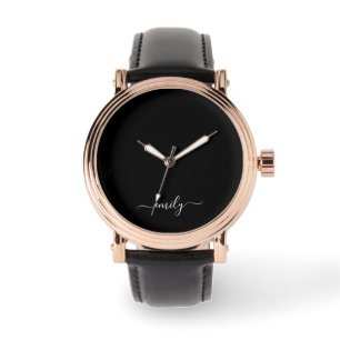 Svartvitt Modern Script Monogram Namn Armbandsur