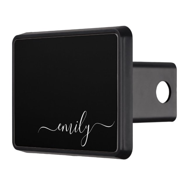 Svartvitt Modern Script Monogram Namn Dragkroksskydd (Vänster)