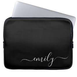 Svartvitt Modern Script Monogram Namn Laptop Fodral