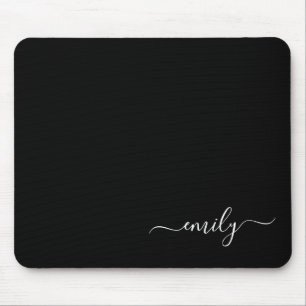 Svartvitt Modern Script Monogram Namn Musmatta