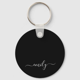 Svartvitt Modern Script Monogram Namn Nyckelring