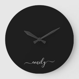 Svartvitt Modern Script Monogram Namn Stor Klocka