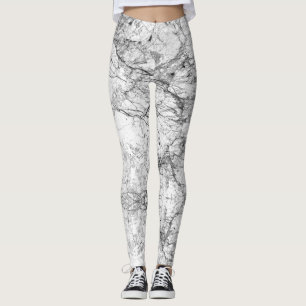 Svartvitt modernt Fauxmarmormönster Leggings
