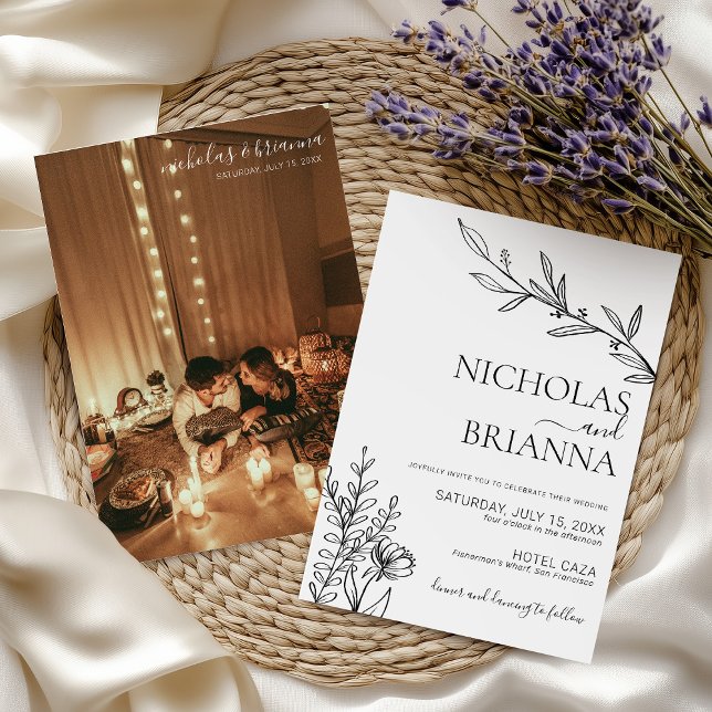 Svartvitt, modernt, minimalistiskt foto Bröllop Inbjudningar (Skapare uppladdad)