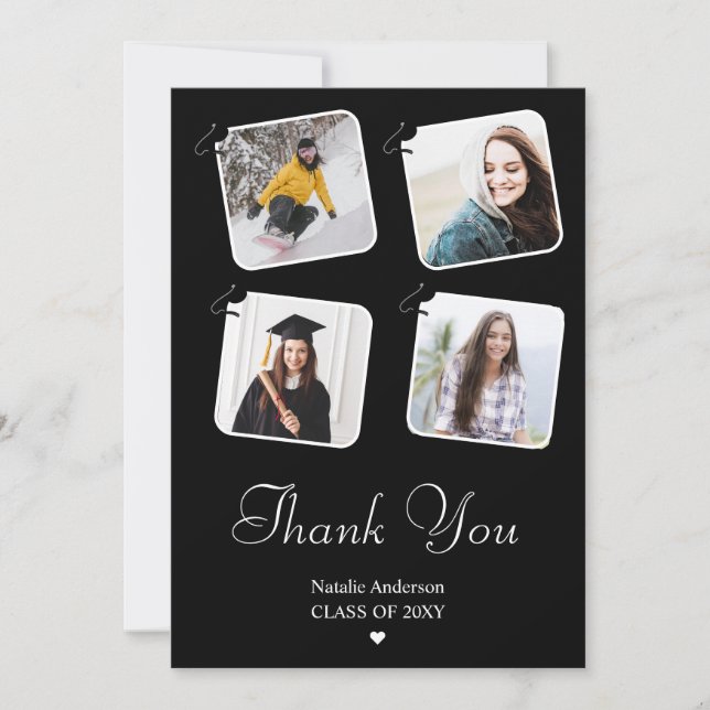 Svartvitt, modernt, minimalistiskt foto Studenten Tack Kort (Framsida)