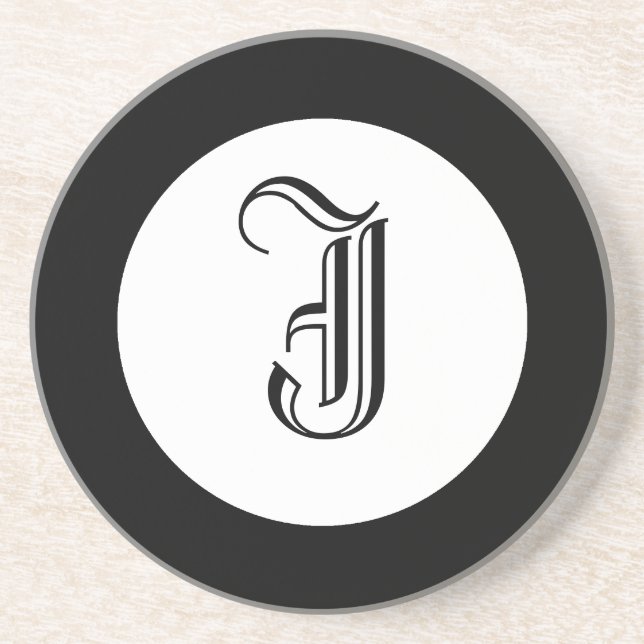 Svartvitt Monogram-Personlig Underlägg Sandsten (Framsidan)