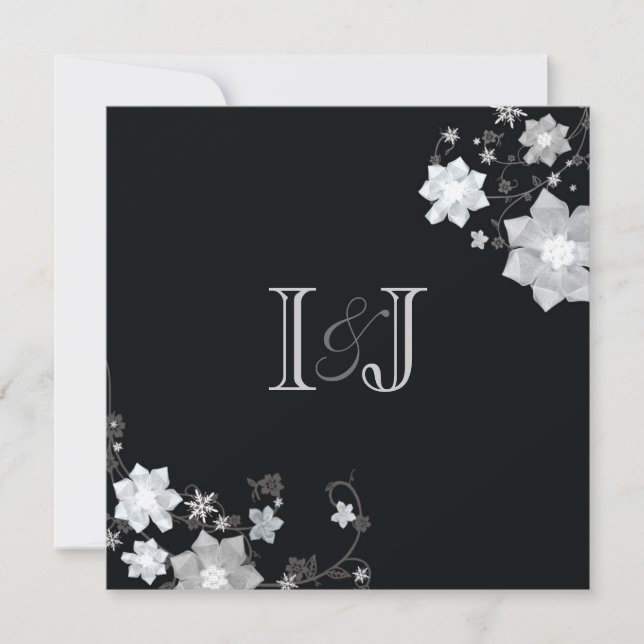 Svartvitt monogrammat Winter Wedding Inbjudningar (Framsida)