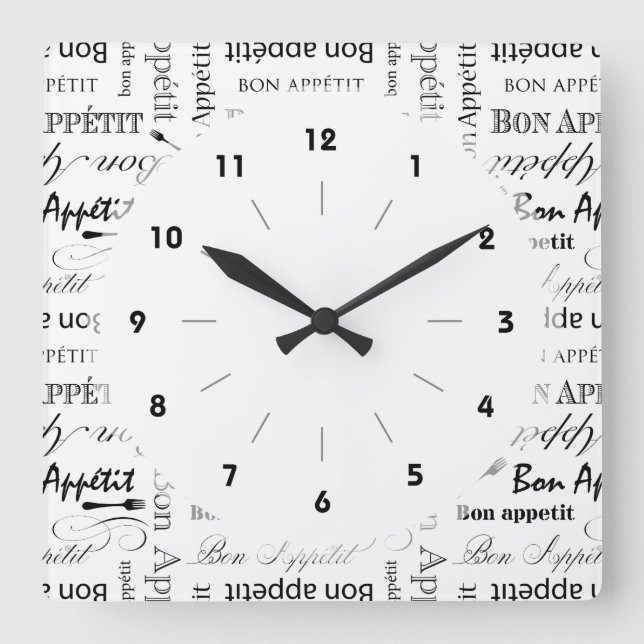 Svartvitt mönster för BonAppetit klassiker Fyrkantig Klocka (Framsida)