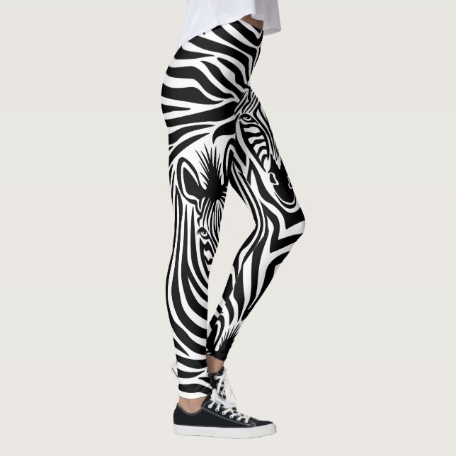 Svartvitt mönster för moderiktig zebra tryck leggings (Höger)