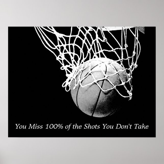 Svartvitt Motiverande Basketball-Poster Poster (Framsidan)