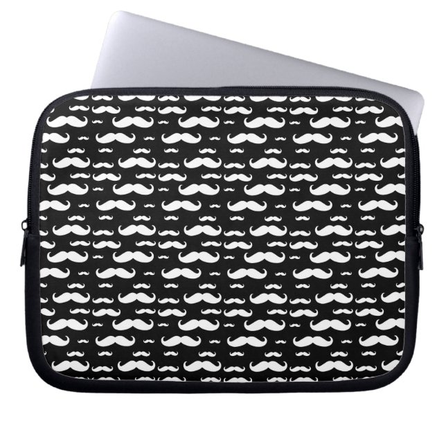 Svartvitt mustaschmönster laptop sleeve (Framsidan)