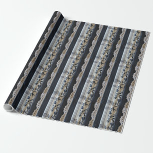 Svartvitt och Grått Faux Fabric Panels Presentpapper
