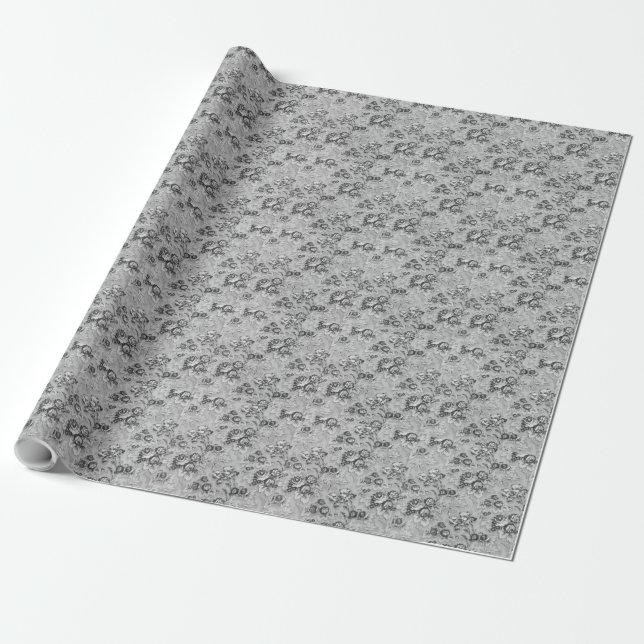 Svartvitt och Grått Faux Fabric Panels Presentpapper (Utrullad)
