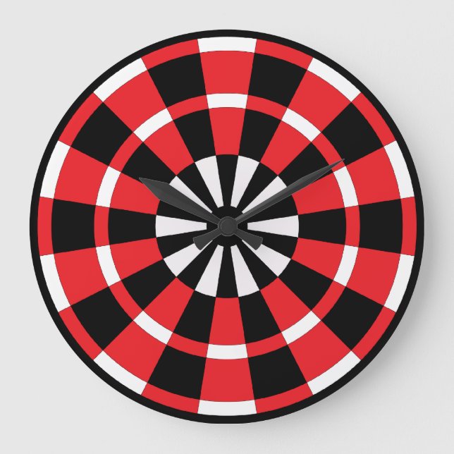 Svartvitt och rött Dartboard Stor Klocka (Framsida)
