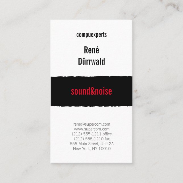 Svartvitt och rött visitkort (Framsida)