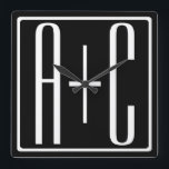 Svartvitt | Par Initialer Fyrkantig Klocka<br><div class="desc">Perfekt för ett dubbelt monogram eller till och med en logotyp..

Tack för ditt köp!</div>