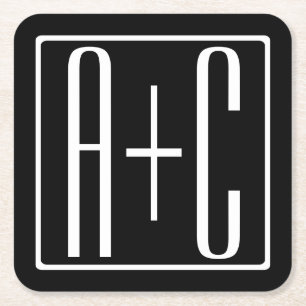 Svartvitt   PAR INITIALER Underlägg Papper Kvadrat