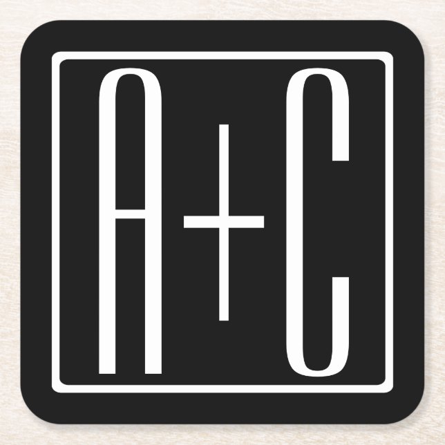 Svartvitt | PAR INITIALER Underlägg Papper Kvadrat (Framsidan)