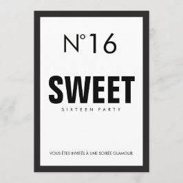 Svartvitt PARIS-tema SWEET SIXTEEN 16 PARTY Inbjudningar