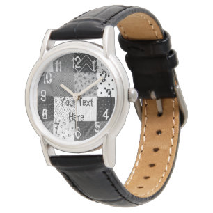 svartvitt patchworktyg för vintage armbandsur
