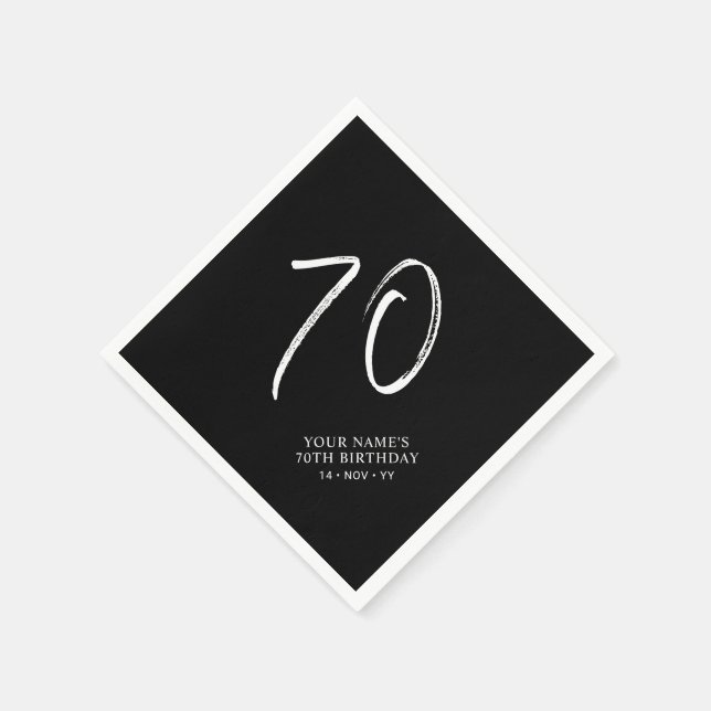 Svartvitt | Penselskript 70:e Födelsedagsfesten Pappersservett (Hörn)