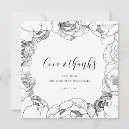 Svartvitt peonium elegant Kärlek & tack Kort