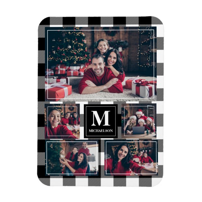 Svartvitt Play 5-foto med Monogram Magnet (Vertikal)