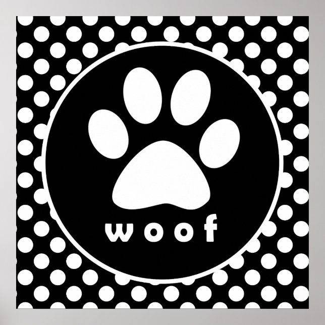 Svartvitt Polka dots; Paw-utskrift Poster (Framsidan)