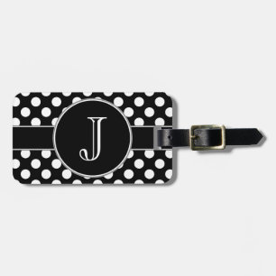 Svartvitt Polka-Pricka den Monogrammed Bagagebricka