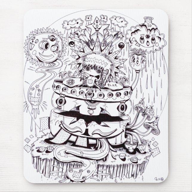 Svartvitt Psychedelic Musmatta (Framsidan)