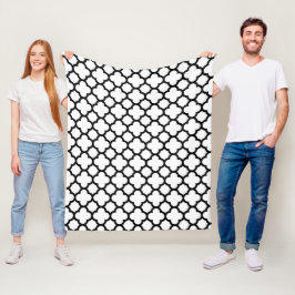 Svartvitt Quatrefoil gallermönster Fleecefilt