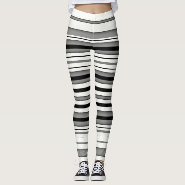 Svartvitt randigt leggings (Framsida)