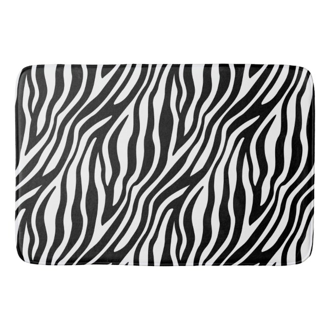 Svartvitt randmönster för zebra tryck badrumsmatta (Framsidan)