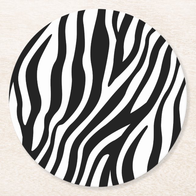 Svartvitt randmönster för zebra tryck underlägg papper rund (Framsidan)