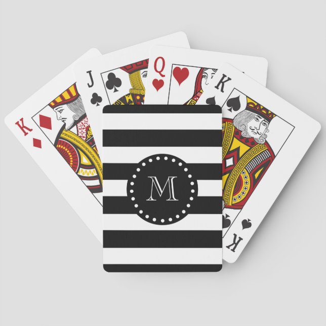 Svartvitt randmönster, svart Monogram Casinokort (Baksidan)
