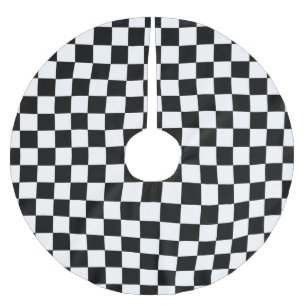 Svartvitt Retro rutigt mönster Julgransmatta Borstad Polyester