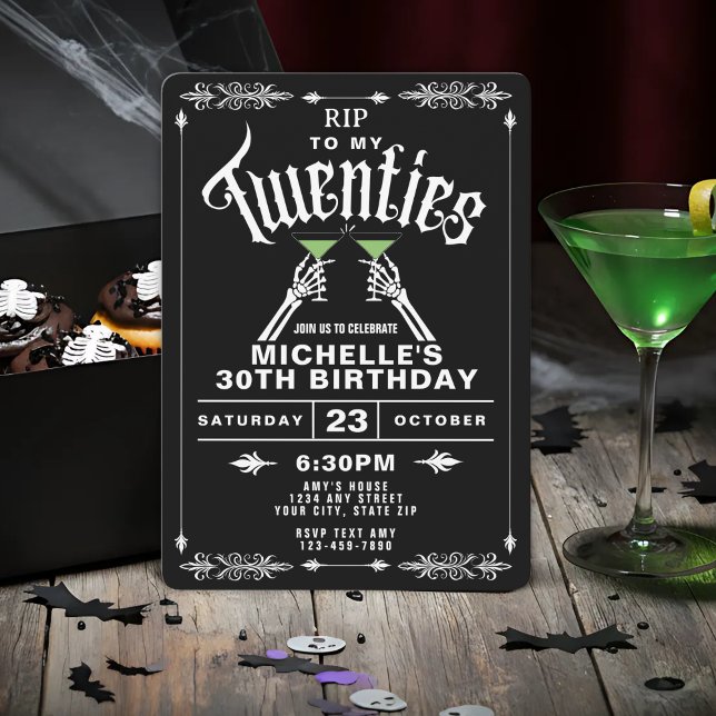 Svartvitt RIP till mina tjugoåringar 30års födelse Inbjudningar (Skapare uppladdad)