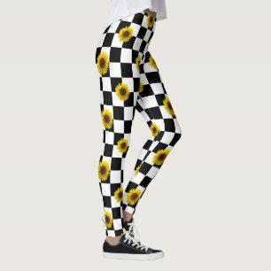 Svartvitt rutig & solrostryck leggings