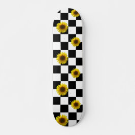 Svartvitt rutig & solrostryck mini skateboard bräda 18,5 cm