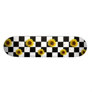 Svartvitt rutig & solrostryck mini skateboard bräda 18,5 cm